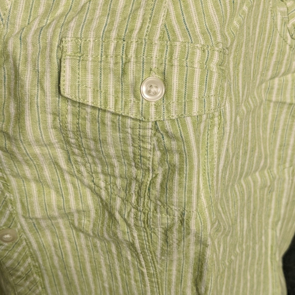 Sonoma Green white striped short sleeve button up - Picture 3 of 5